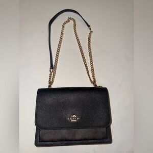 Coach Black Leather Shoulder Bag with Gold Chain Strap